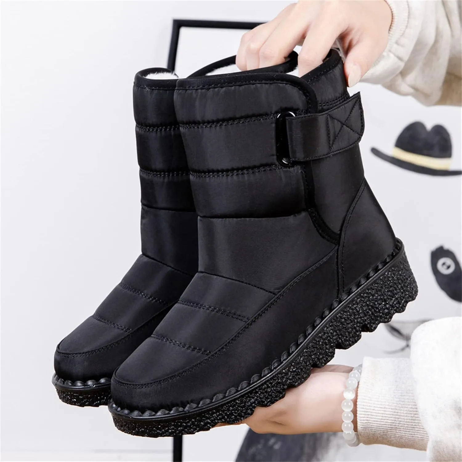 Ladmiple Winter Boots For Women Waterproof Snow Wide Width Warm Fur Lined Anti-Slip Ankle Booties Outdoor Walking Shoes