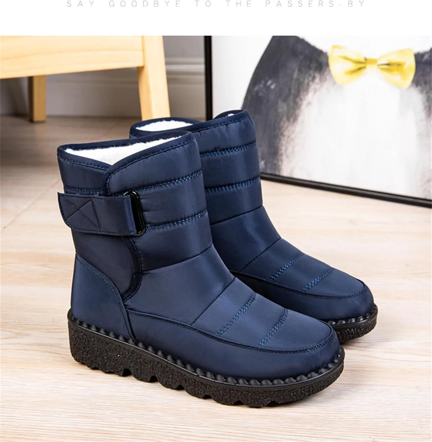 Ladmiple Winter Boots For Women Waterproof Snow Wide Width Warm Fur Lined Anti-Slip Ankle Booties Outdoor Walking Shoes
