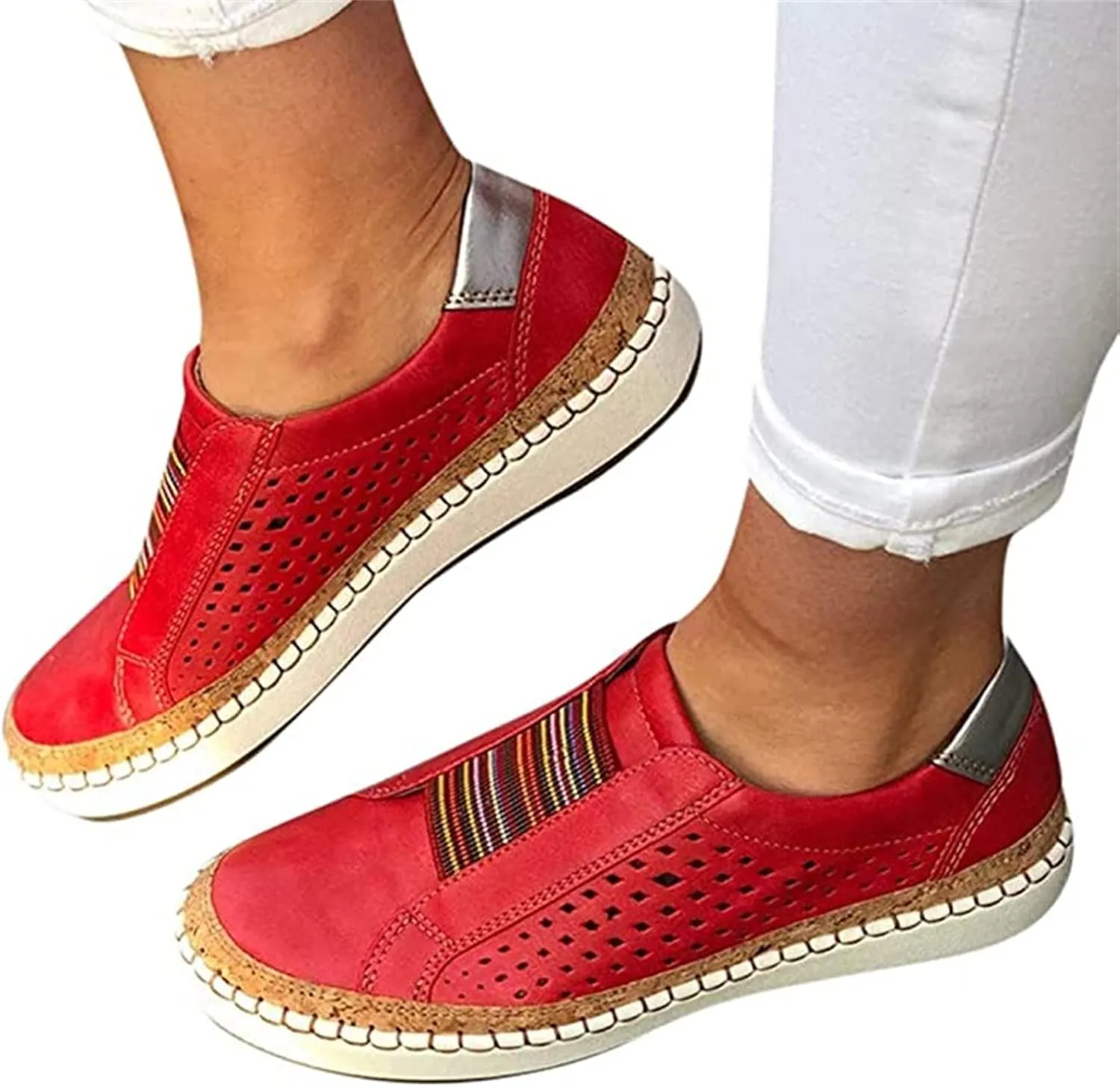 Ladmiple Womens Shoes Dressy Casual Comfortable Orthopedic Slip On Canvas Shoes Platform Walking Sneakers Flats Loafers