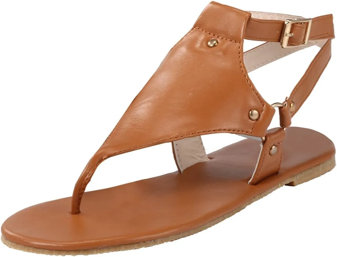 Lausiuoe Sandals Women Comfortable Beach Strappy Casual Wear Gladiator Flat Sandals Dressy Summer T-Strap Thong Flip Flops