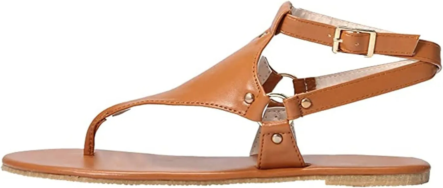 Lausiuoe Sandals Women Comfortable Beach Strappy Casual Wear Gladiator Flat Sandals Dressy Summer T-Strap Thong Flip Flops