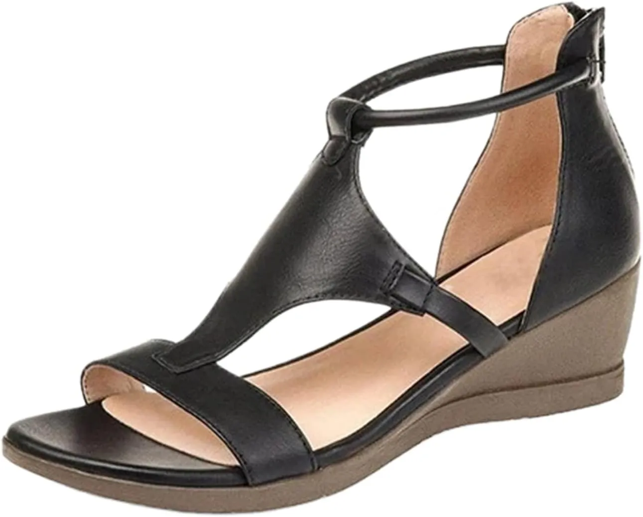 Lausiuoe Sandals Women Comfortable Dressy Heel Wedges Sandals Open Toe Ankle Strap Casual Summer Boho Beach Platform Sandals