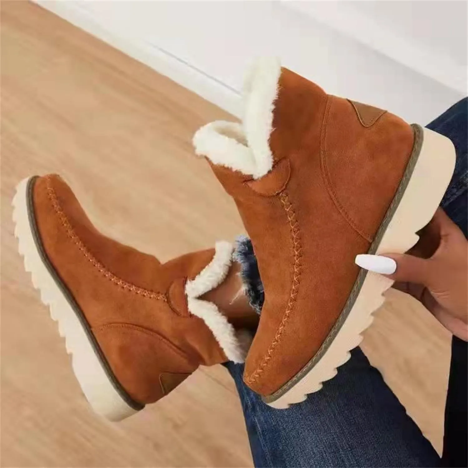 Lausiuoe Snow Boots For Women Cute Fur Lined Warm Winter Ankle Booties Comfortable Casual Fashion Trendy Fuzzy Outdoor Shoes