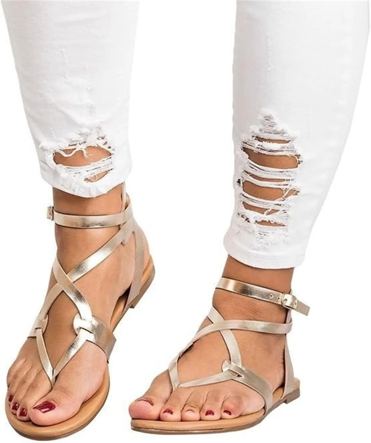 Lausiuoe Summer Sandals For Women 2022 Dressy Strappy Flat Sandals Casual Wide Width Gladiator Walking Thong Flip Flops