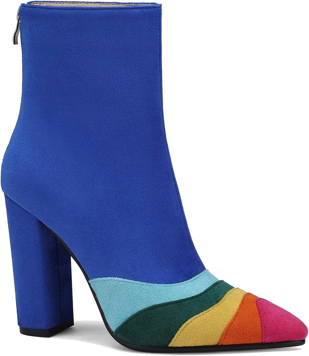 LEHOOR Women Fashion Chunky Block Heel Pointed Toe Ankle Booties Classic Side Zipper Short Boots 4-11 M US