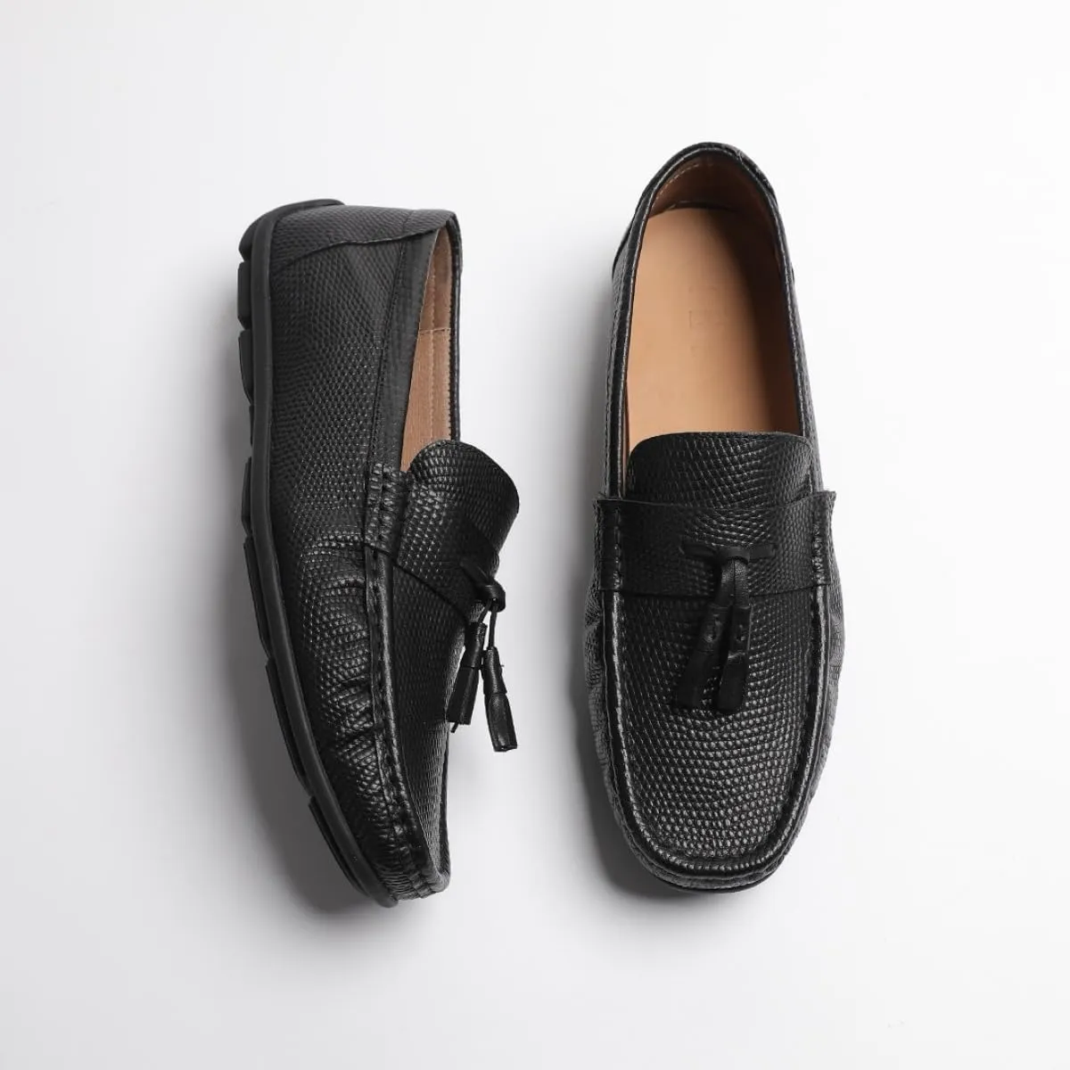 Loafers for Men - Genuine Leather Tassel Moccasins | Driving Shoes with Rubber Nubs & Hand-Tied Fringes
