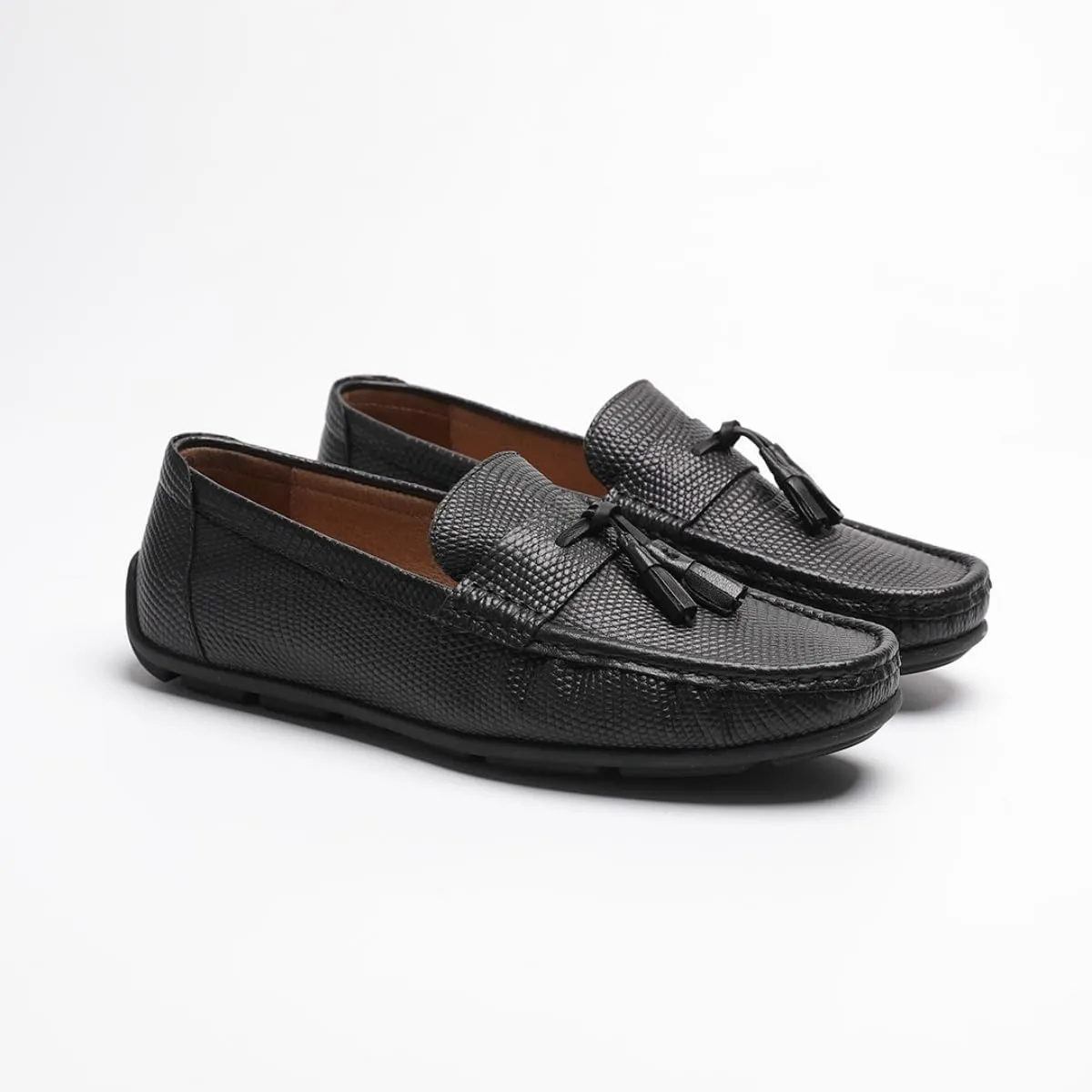 Loafers for Men - Genuine Leather Tassel Moccasins | Driving Shoes with Rubber Nubs & Hand-Tied Fringes