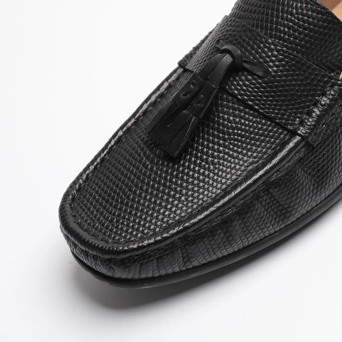 Loafers for Men - Genuine Leather Tassel Moccasins | Driving Shoes with Rubber Nubs & Hand-Tied Fringes