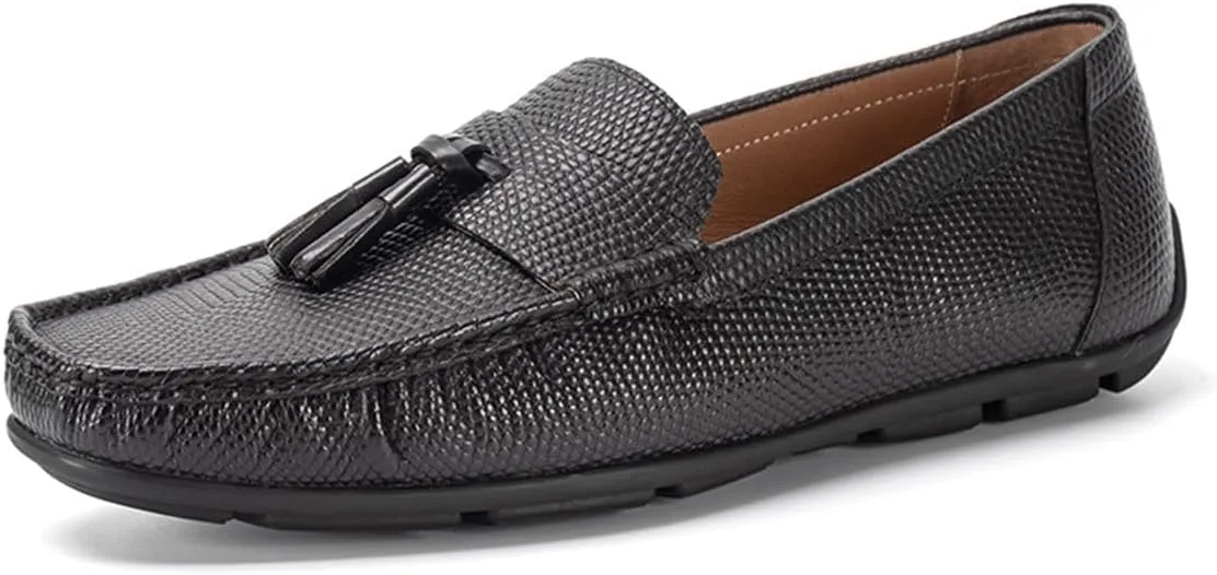 Loafers for Men - Genuine Leather Tassel Moccasins | Driving Shoes with Rubber Nubs & Hand-Tied Fringes