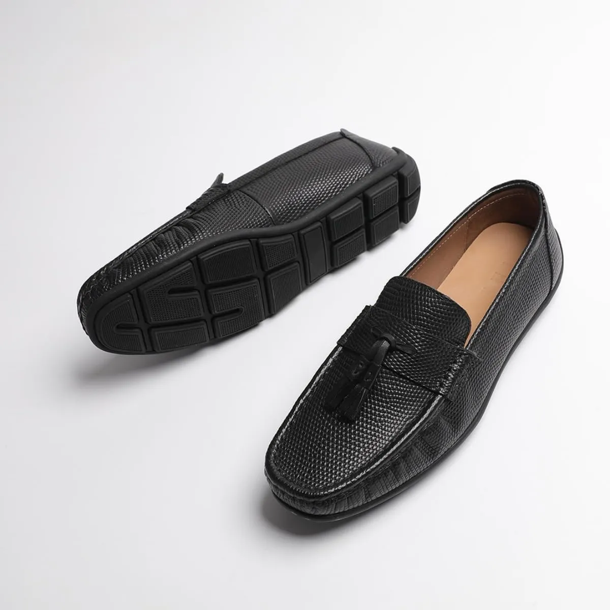 Loafers for Men - Genuine Leather Tassel Moccasins | Driving Shoes with Rubber Nubs & Hand-Tied Fringes