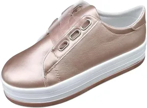 Loafers for Women Dressy Leather Womens Leather Sneakers Lace ups Casual Walking Shoes Dressy Summer Fashion Slip On Comfortable Platform Flats Loafers Rosegold