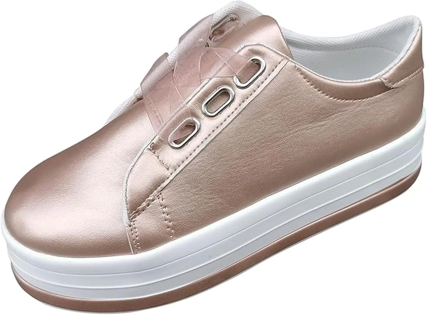 Loafers for Women Dressy Leather Womens Leather Sneakers Lace ups Casual Walking Shoes Dressy Summer Fashion Slip On Comfortable Platform Flats Loafers Rosegold