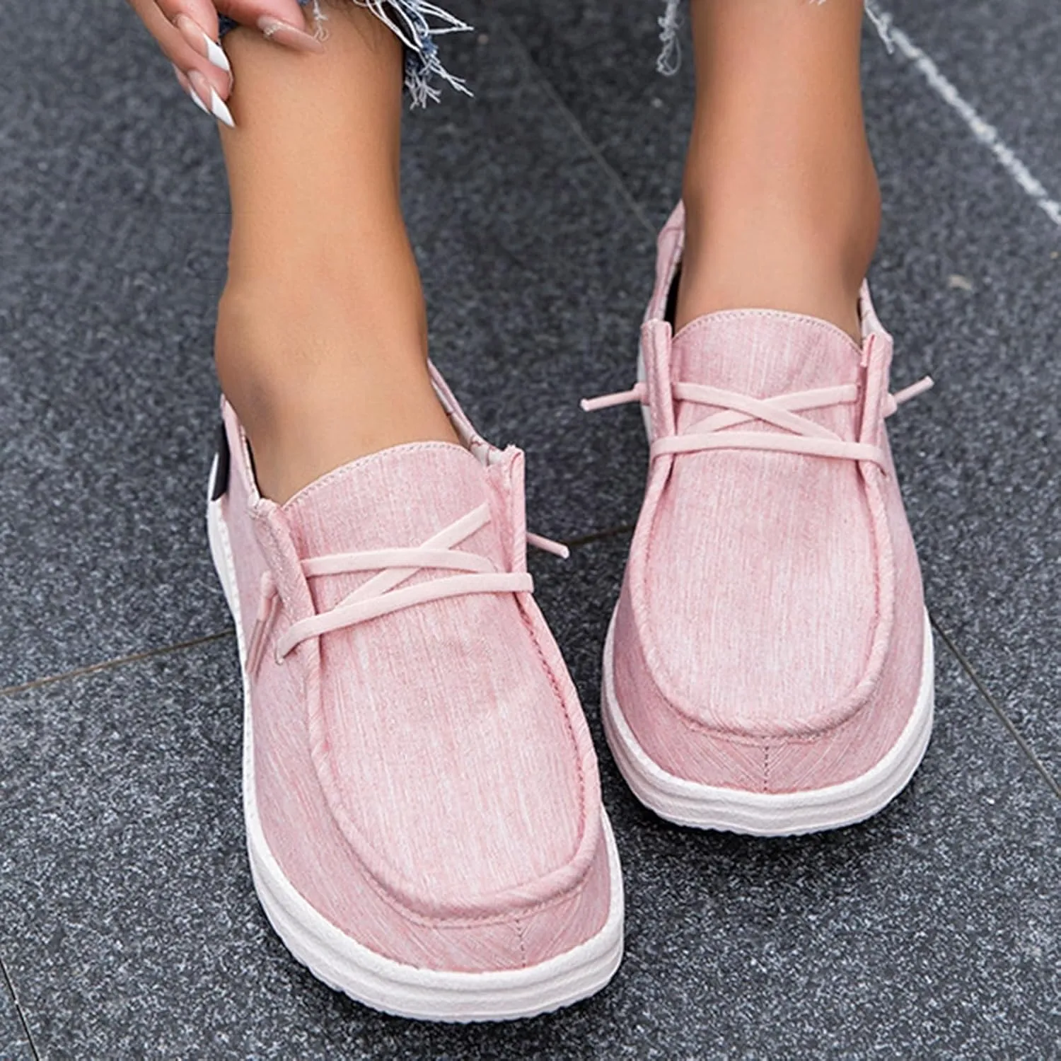 Loafers Women Shoes,Casual Canvas Comfy Lightweight Boat Shoes Women,Classic Breathable Non Slip Women's Loafers & Slip-ons,with Rubber Sole