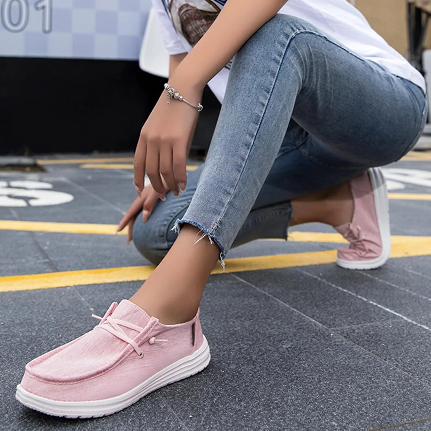 Loafers Women Shoes,Casual Canvas Comfy Lightweight Boat Shoes Women,Classic Breathable Non Slip Women's Loafers & Slip-ons,with Rubber Sole