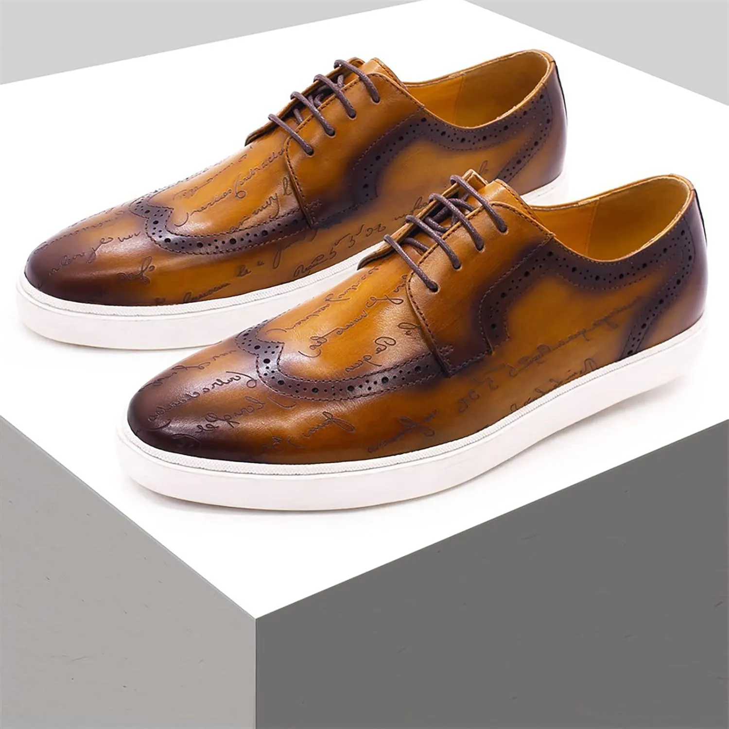 Men Classic Casual Shoes Real Leather Lace-ups Uniform Dress Shoes Work Office Comfortable Breathable,Brown-40