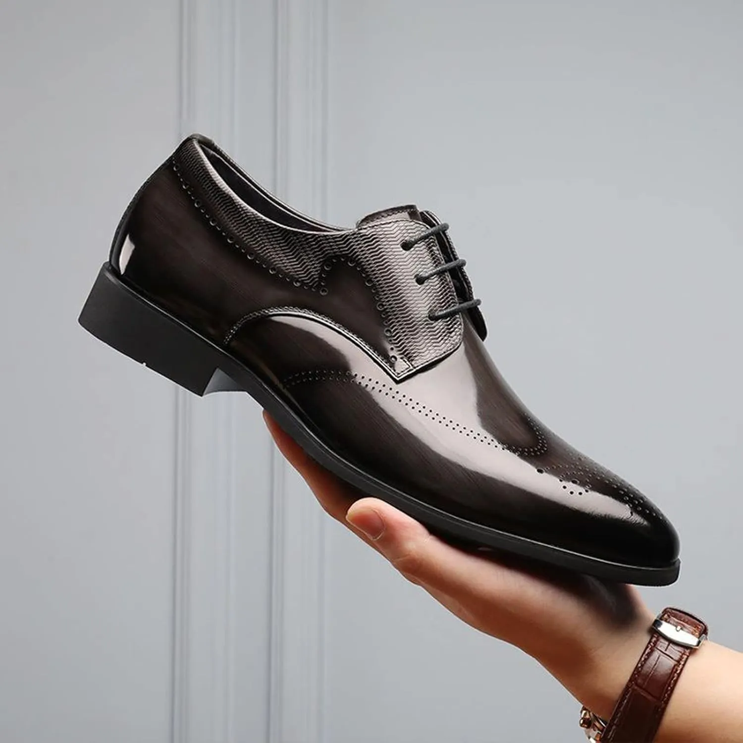 Men Dress Shoes Wide Fit Fashion Style Men's Breathable Comfortable Business Lace Up Work Leisure Solid Color Leather Shoes Men's Casual Slip On Shoes