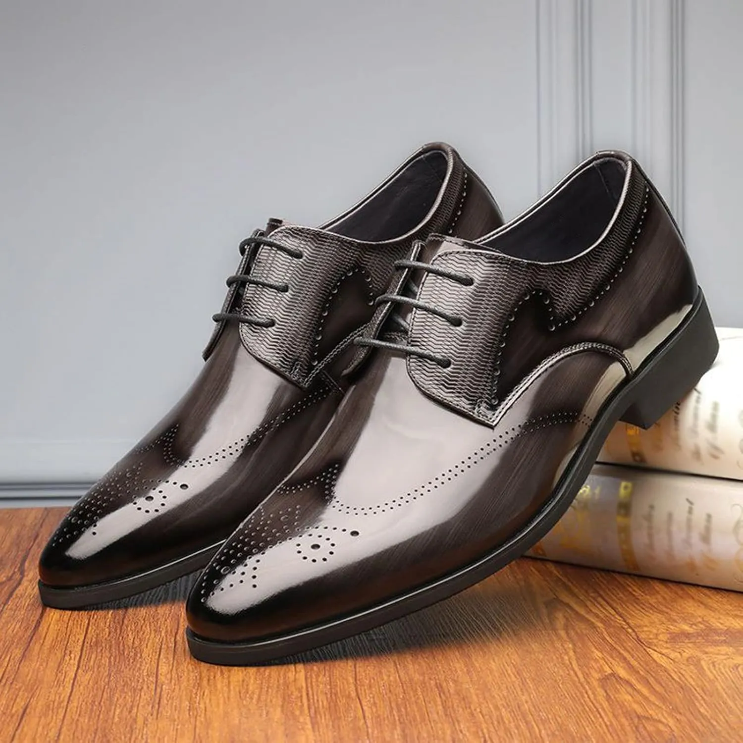 Men Dress Shoes Wide Fit Fashion Style Men's Breathable Comfortable Business Lace Up Work Leisure Solid Color Leather Shoes Men's Casual Slip On Shoes