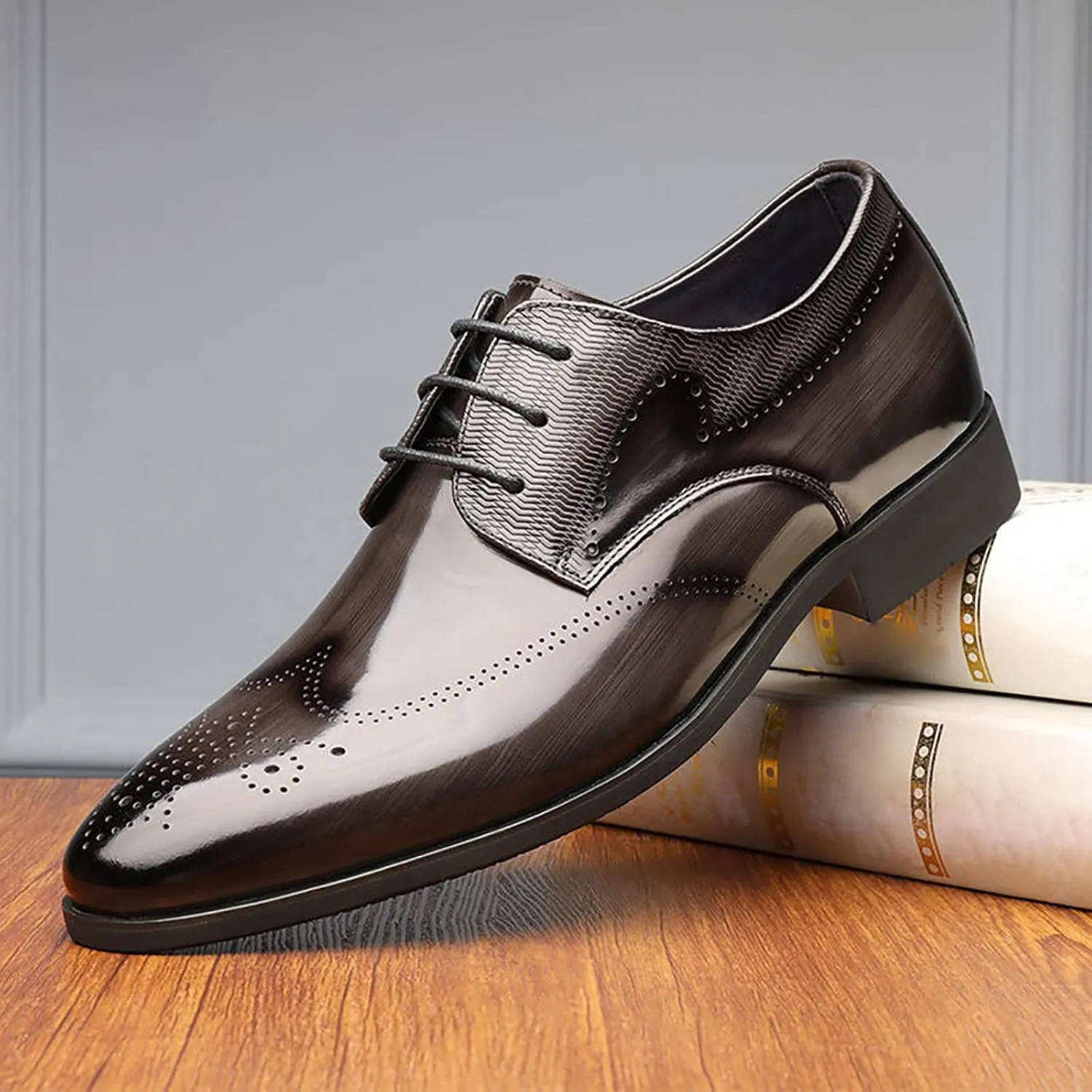Men Dress Shoes Wide Fit Fashion Style Men's Breathable Comfortable Business Lace Up Work Leisure Solid Color Leather Shoes Men's Casual Slip On Shoes