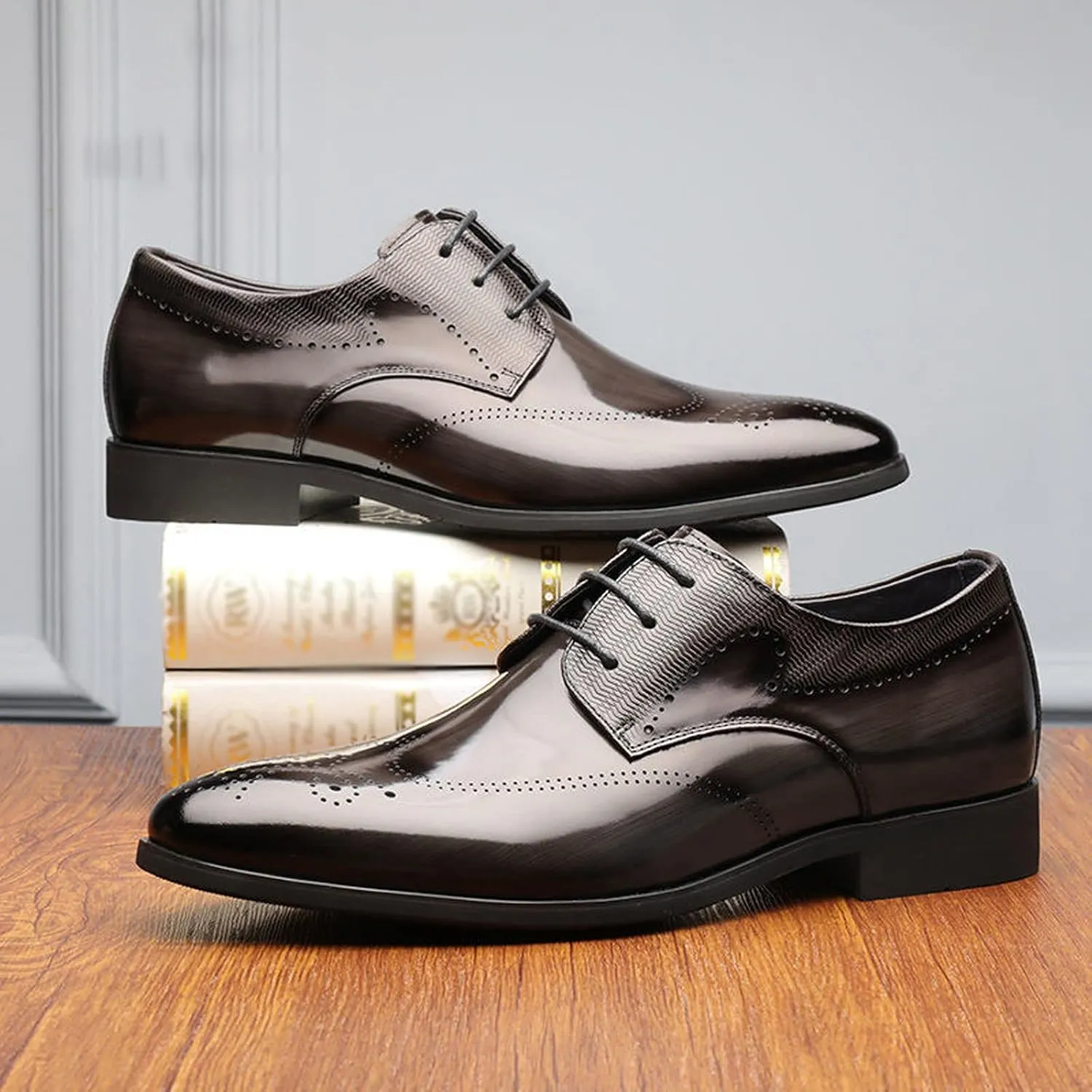 Men Dress Shoes Wide Fit Fashion Style Men's Breathable Comfortable Business Lace Up Work Leisure Solid Color Leather Shoes Men's Casual Slip On Shoes
