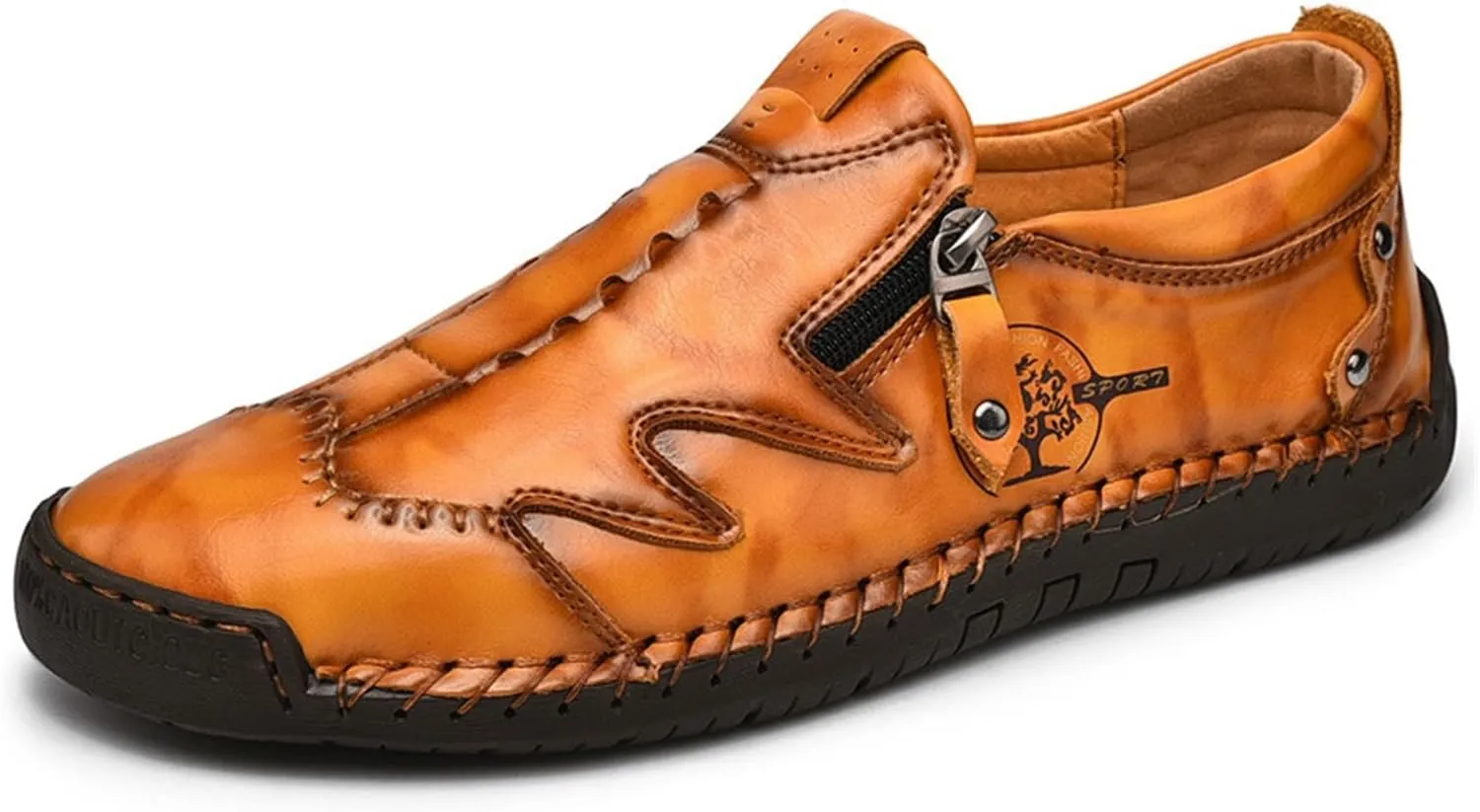 Men Leather Loafer Slip On Comfortable Round Toe Handmade Breathable Soft Sole Walking Flat Penny Work Shoes Driving Shoes for Men