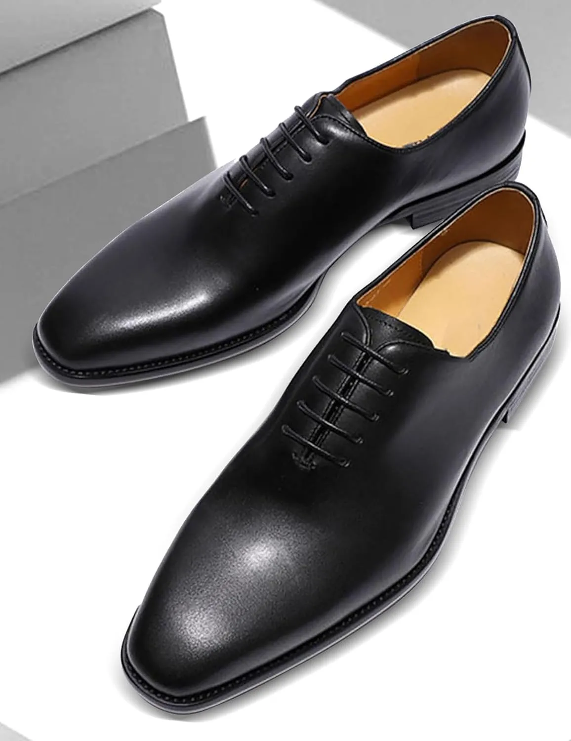 Men Oxfords Formal Dress Shoes for Men Genunie Leather Plain Toe Derby Prom Wedding Business Causal Suit Shoes Comfortable Fashion Tuxedo Lace Up Shoes for Men