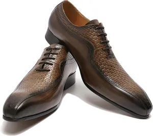 Men Work Uniform Leather Lace-ups Formal Dress Retro Oxfords Wedding Party Derbys Breathable,Brown-42
