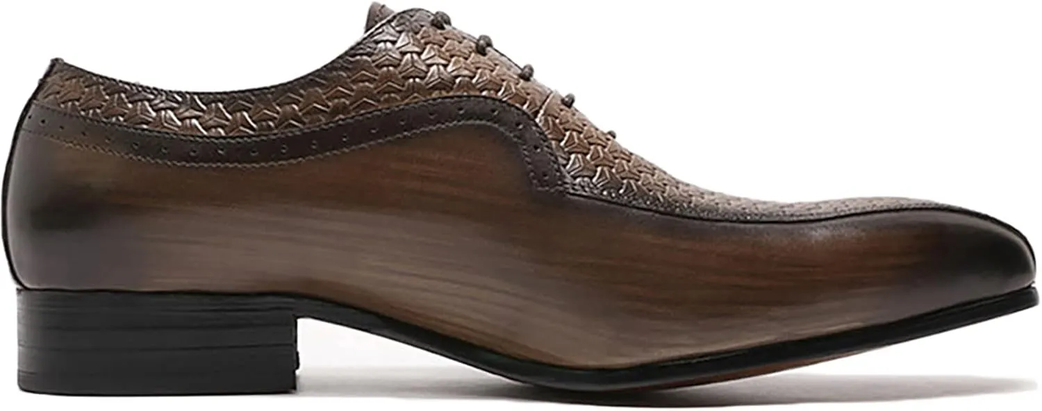 Men Work Uniform Leather Lace-ups Formal Dress Retro Oxfords Wedding Party Derbys Breathable,Brown-42