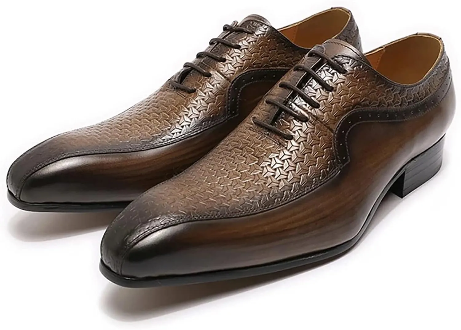 Men Work Uniform Leather Lace-ups Formal Dress Retro Oxfords Wedding Party Derbys Breathable,Brown-42