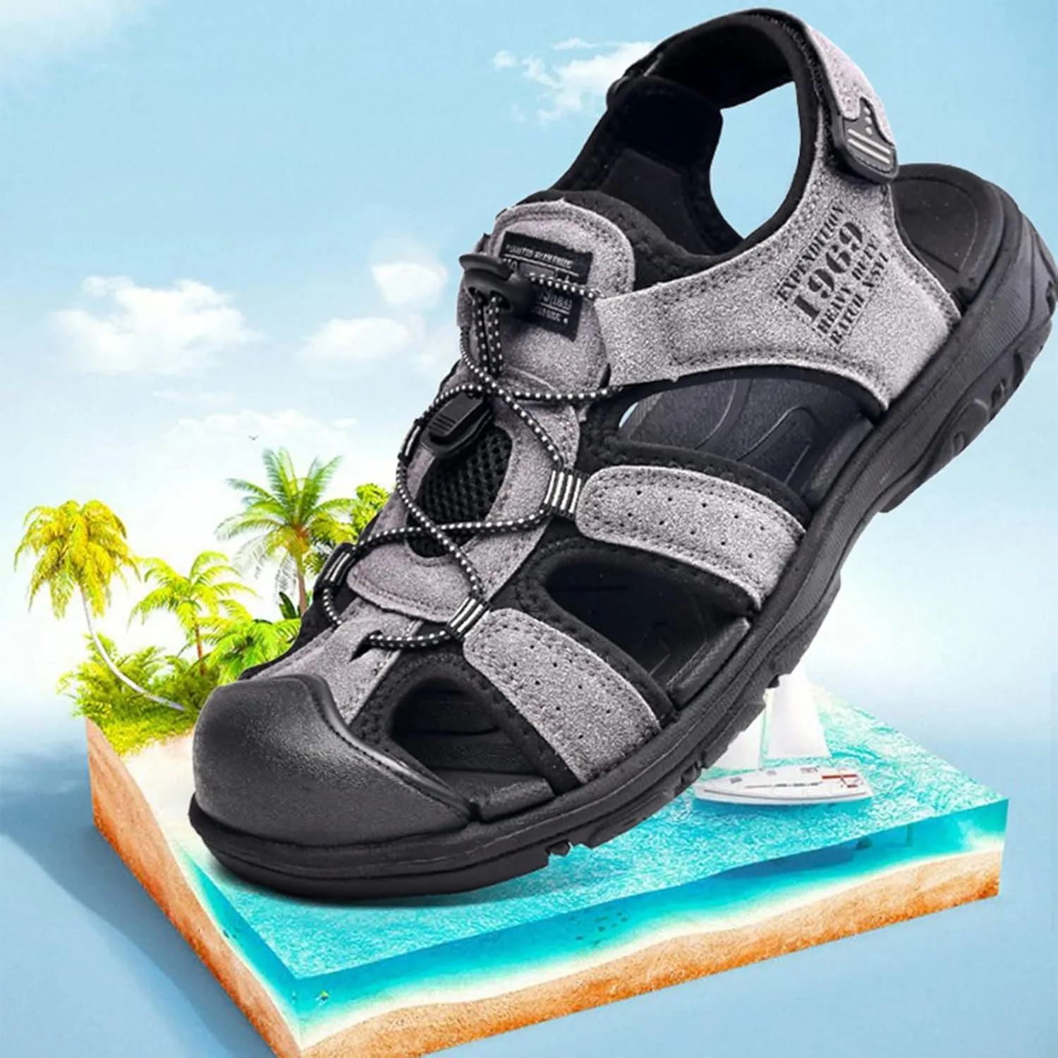 Mens Athletic Sandals Beach Sandals Sports Sandles with Adjustable Strap Sandals for Men Men Leather Sandals