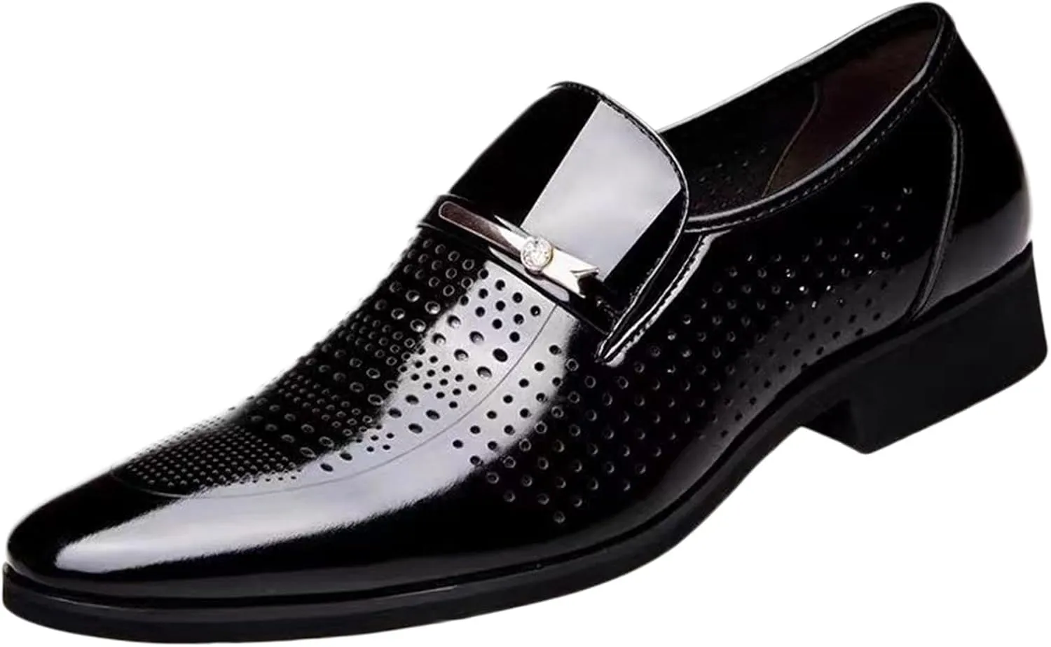 Mens Breathable Business Formal Shoes Comfortable Patent Leather Shoes for Men Low Heel Retro Dress Shoe Arch Support Brogues for Men Durable Daily Office Work Wear Slip on Foootwear Man