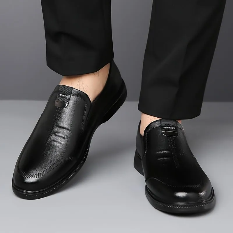 Men's Breathable Business Oxford Derby Fashion Classic Round-Toe Slip on Low Top Leather Dress Shoes