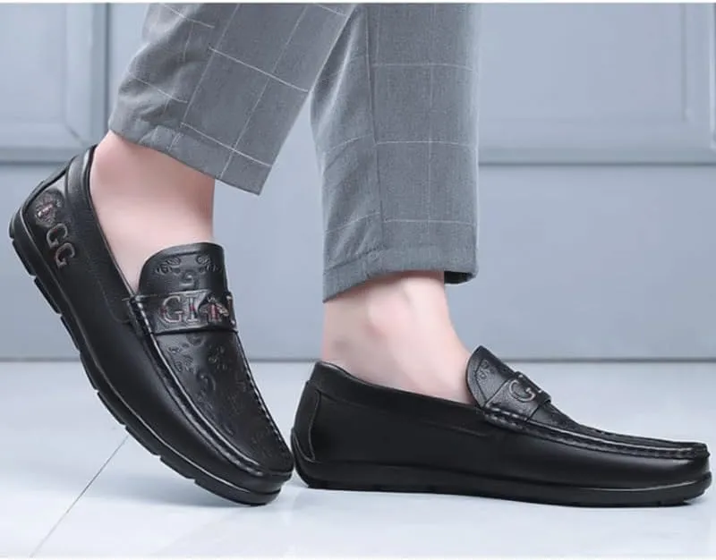 Men's Breathable Loafers Formal Shoes Two Tone Leather Loafers Shoes Non-Slip Lug Sole