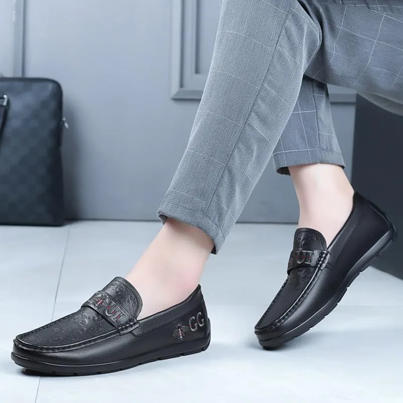 Men's Breathable Loafers Formal Shoes Two Tone Leather Loafers Shoes Non-Slip Lug Sole