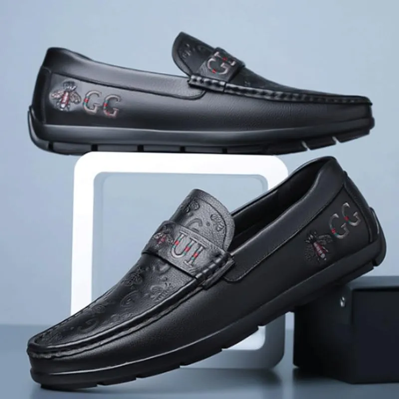 Men's Breathable Loafers Formal Shoes Two Tone Leather Loafers Shoes Non-Slip Lug Sole