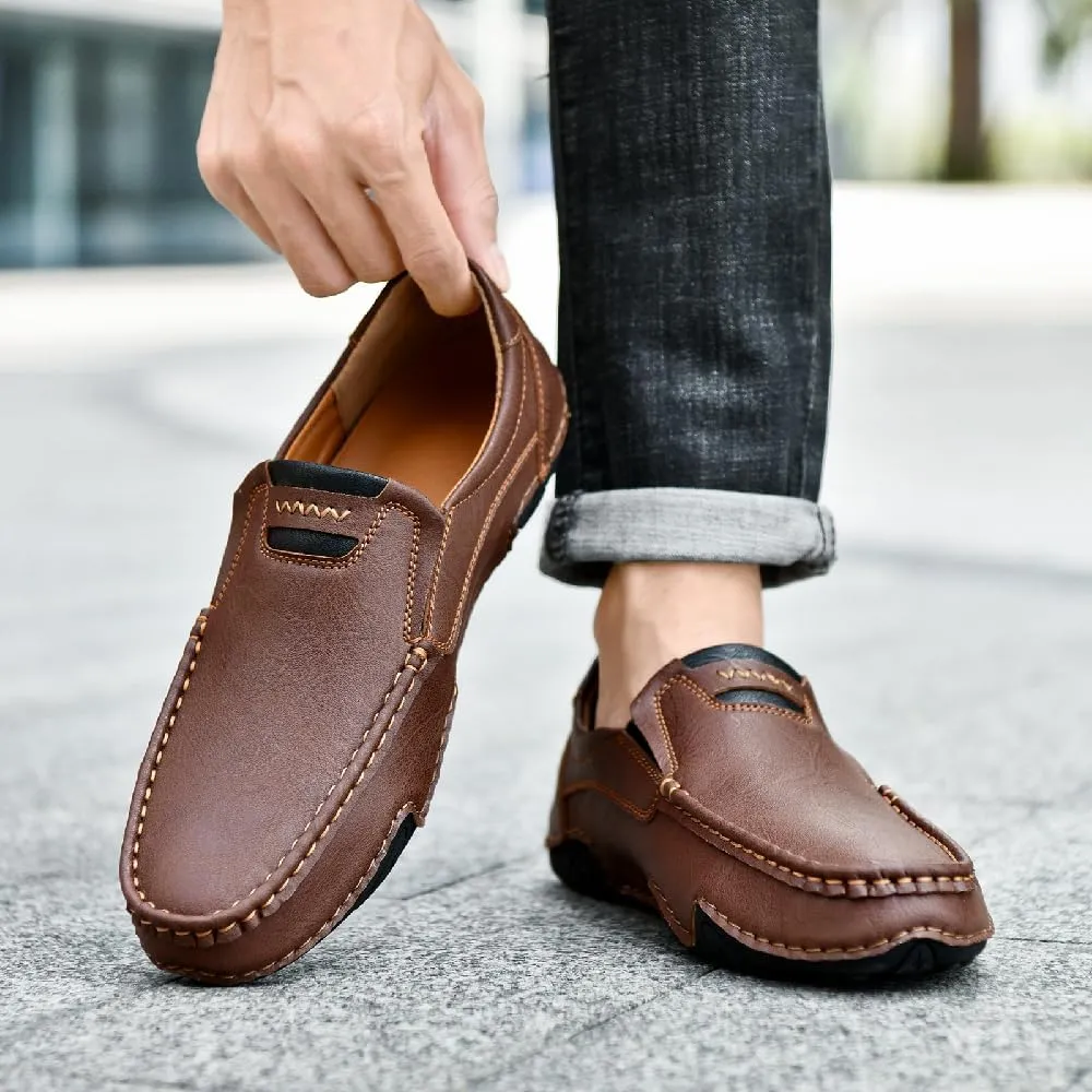 Mens Business Loafers Leather Casual Oxford Shoes Lightweight Soft Work Shoes Non-Slip Comfortable Driving