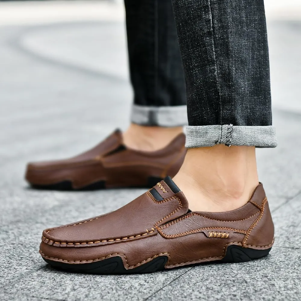 Mens Business Loafers Leather Casual Oxford Shoes Lightweight Soft Work Shoes Non-Slip Comfortable Driving
