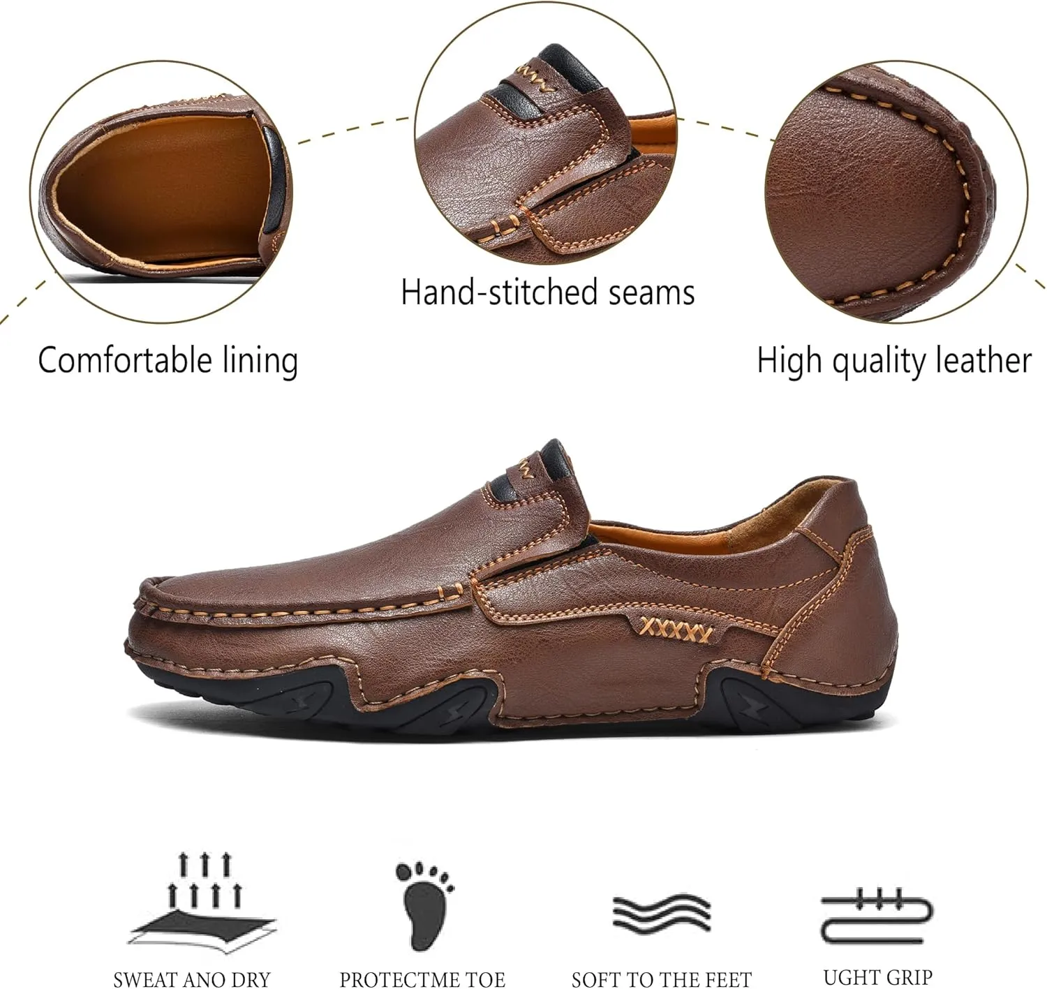 Mens Business Loafers Leather Casual Oxford Shoes Lightweight Soft Work Shoes Non-Slip Comfortable Driving