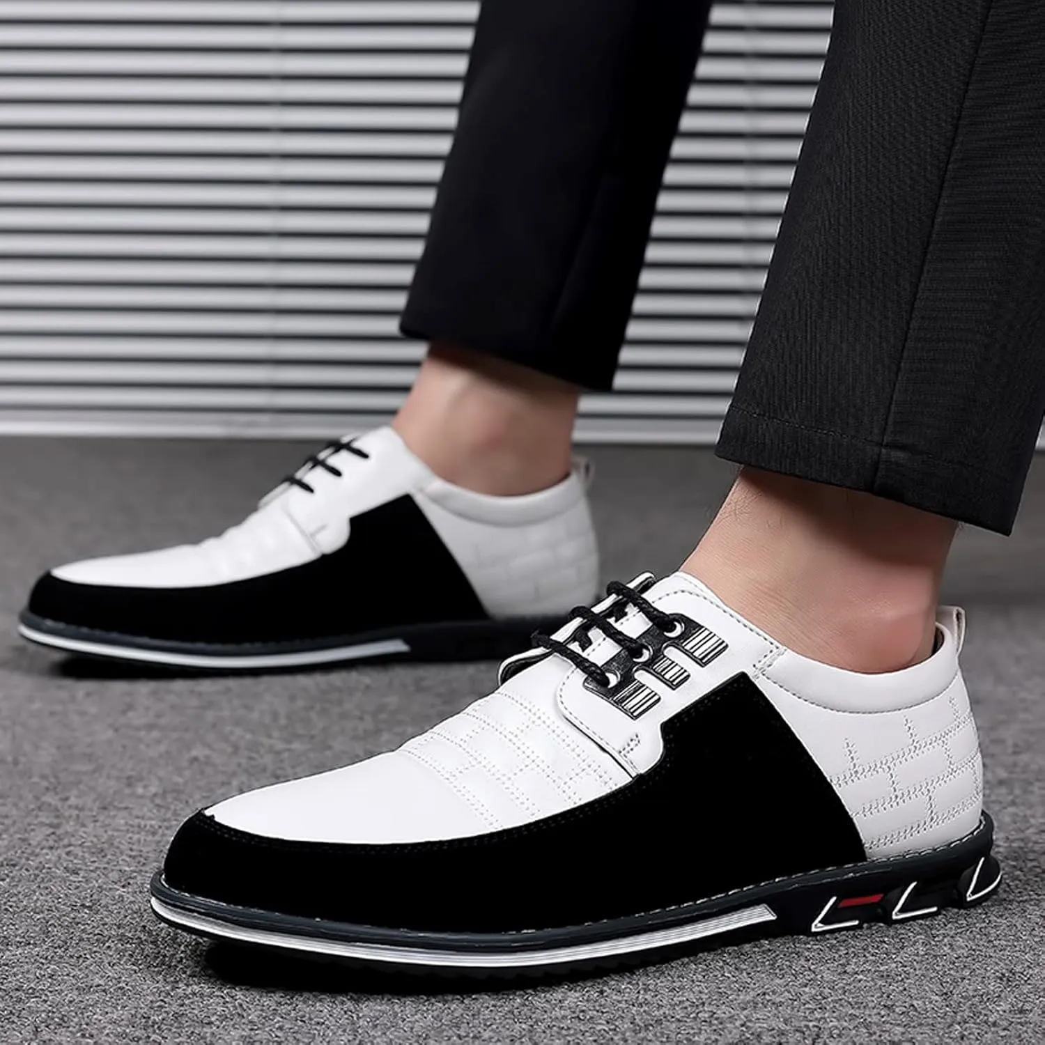 Mens Casual Business Formal Shoes Lace up Office Work Shoes Elegant Dress Shoe Comfortable Falt Walking Leather Shoe Black White Oxfords Retro Flat Oxfords Men Casual Dress Derby