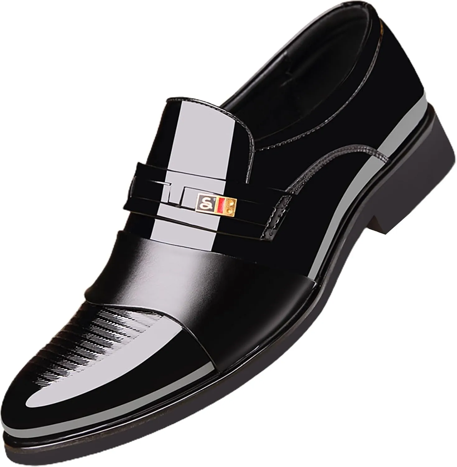 Mens Casual Business Shoes Patent Leather Shoes for Men Comfortable Formal Footwear Slip on Cap Toe Oxfords for Men Arch Support Walking Leather Shoe Daily Dress Shoe Man