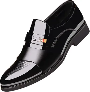 Mens Casual Business Shoes Patent Leather Shoes for Men Comfortable Formal Footwear Slip on Cap Toe Oxfords for Men Arch Support Walking Leather Shoe Daily Dress Shoe Man