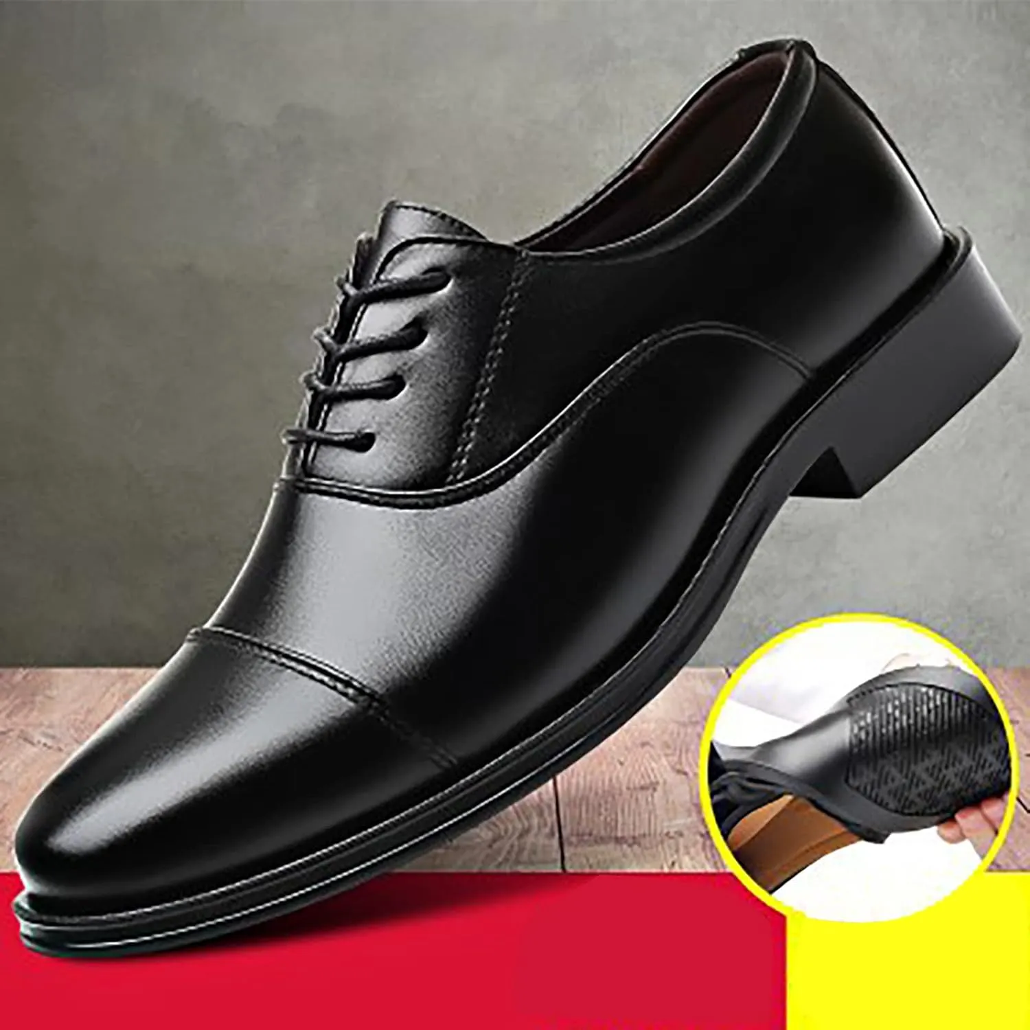 Men's Comfortable Cap Toe Oxfords Casual Business Matte Oxfords Shoes for Men Durable Leather Boots with Low Heel Arch Support Leather Shoes Daily Dress Shoe Non Slip Work Footwear