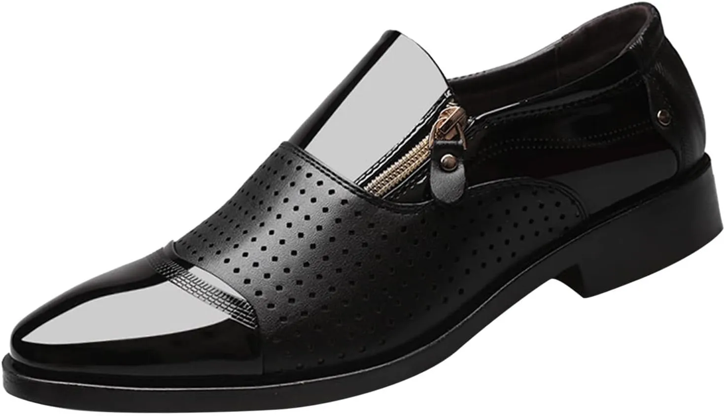 Men's Dress Shoes Black Size 15 Fashion Summer and Autumn Men Leather Shoes Pointed Toe Low Heel Zipper Hollow Breathable Leisure Mens Shoes Business Casual