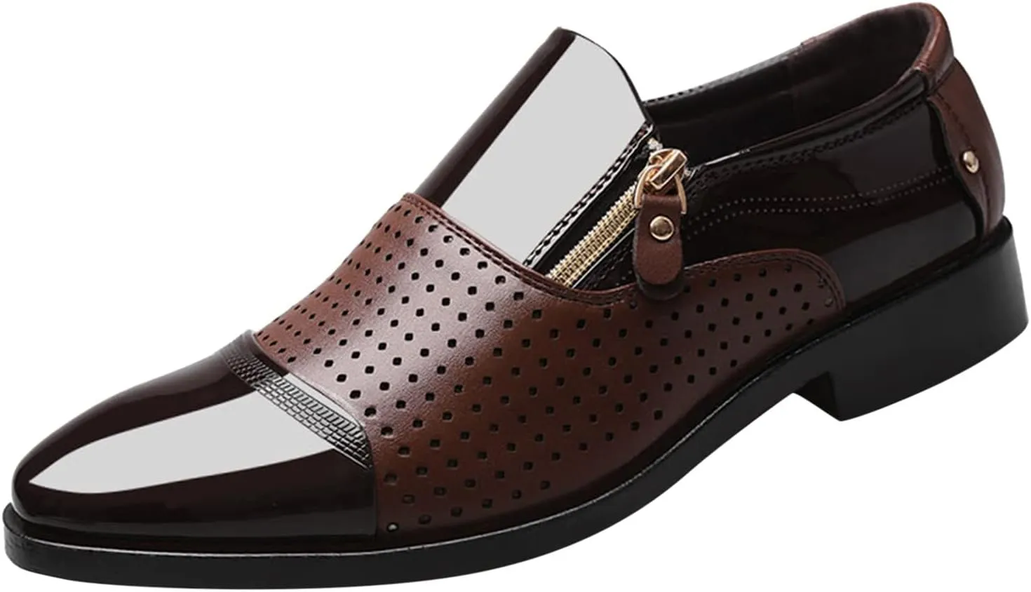 Men's Dress Shoes Black Size 15 Fashion Summer and Autumn Men Leather Shoes Pointed Toe Low Heel Zipper Hollow Breathable Leisure Mens Shoes Business Casual