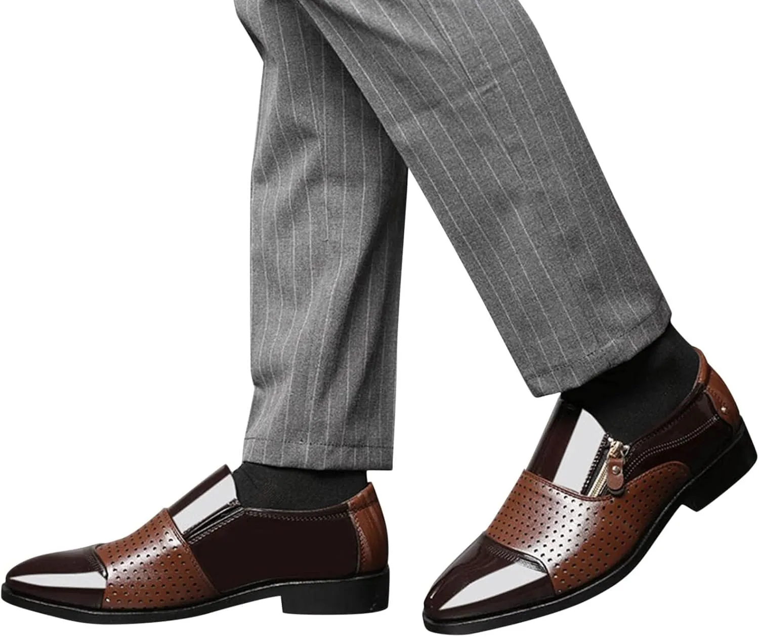 Men's Dress Shoes Black Size 15 Fashion Summer and Autumn Men Leather Shoes Pointed Toe Low Heel Zipper Hollow Breathable Leisure Mens Shoes Business Casual