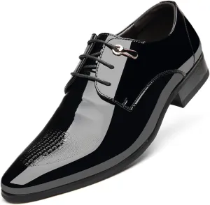 Mens Dress Shoes, Lace Up Business Shoes Pointed Toe Leather Derby Oxford Shoes Wedding Fashionable Office Casual,Black- 40/UK 7/US 7.5