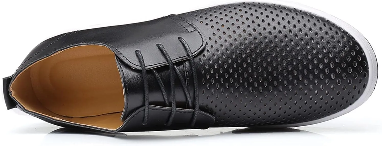 Men's Dress Shoes Wide Width Slip On Summer Style Men's Breathable Comfortable Business Lace Up Leisure Hollow Solid Leather Shoes Men's Comfortable Business Casual Shoes