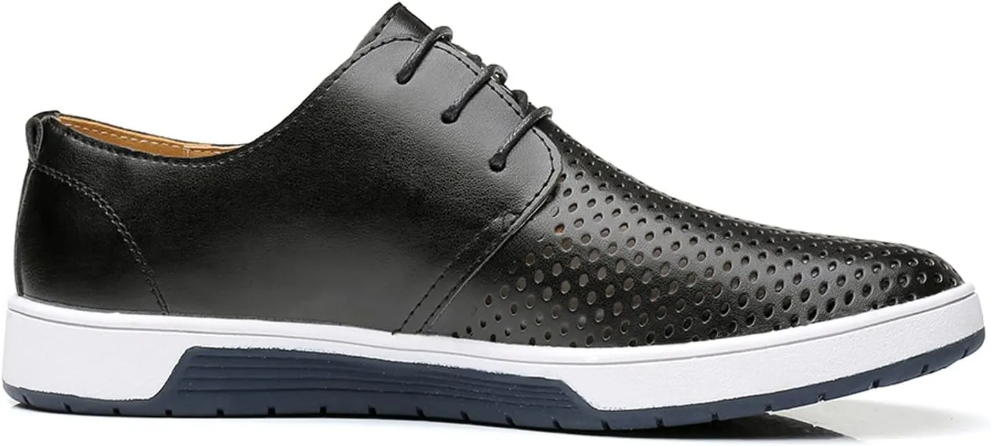 Men's Dress Shoes Wide Width Slip On Summer Style Men's Breathable Comfortable Business Lace Up Leisure Hollow Solid Leather Shoes Men's Comfortable Business Casual Shoes
