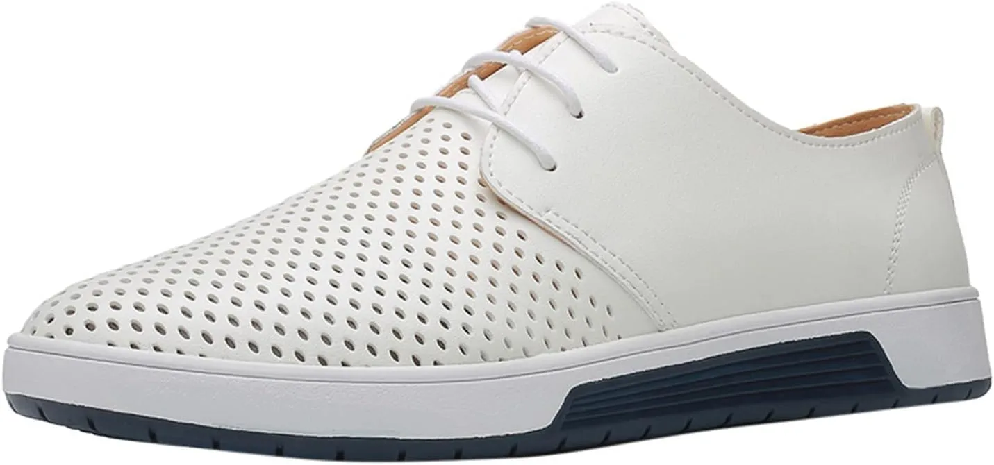 Men's Dress Shoes Wide Width Slip On Summer Style Men's Breathable Comfortable Business Lace Up Leisure Hollow Solid Leather Shoes Men's Comfortable Business Casual Shoes