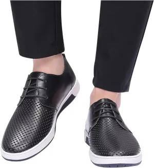 Men's Dress Shoes Wide Width Slip On Summer Style Men's Breathable Comfortable Business Lace Up Leisure Hollow Solid Leather Shoes Men's Comfortable Business Casual Shoes