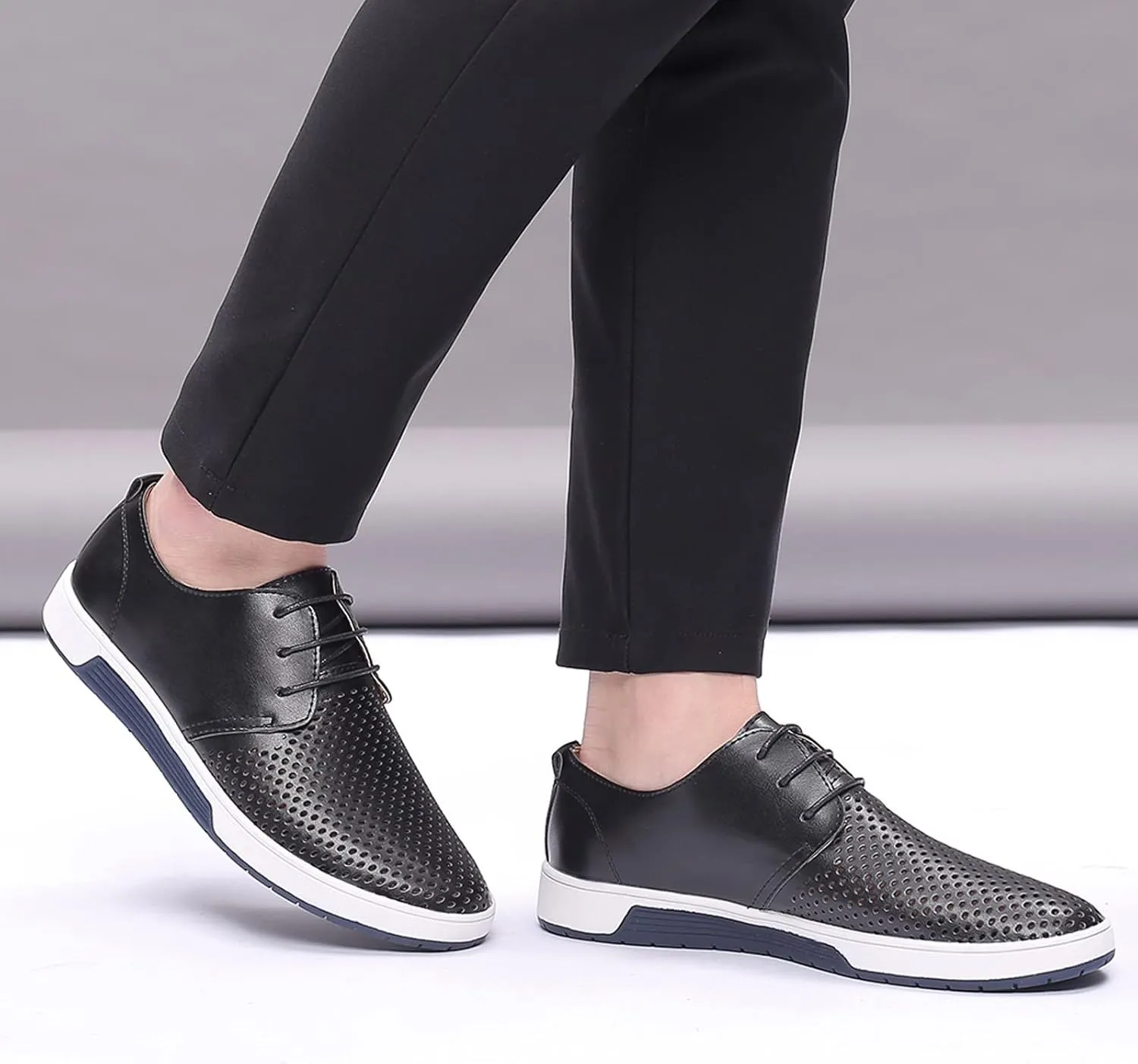Men's Dress Shoes Wide Width Slip On Summer Style Men's Breathable Comfortable Business Lace Up Leisure Hollow Solid Leather Shoes Men's Comfortable Business Casual Shoes
